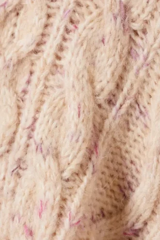 Long Cable Knit Textured Sweater – Beige – Pink Neps