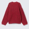 Long Cable Knit Textured Sweater – Bright Red Long Cable Knit Textured Sweater – Bright Red