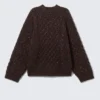 Long Cable Knit Textured Sweater – Dark Purple – Pink Neps Long Cable Knit Textured Sweater – Dark Purple – Pink Neps