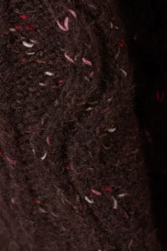 Long Cable Knit Textured Sweater – Dark Purple – Pink Neps