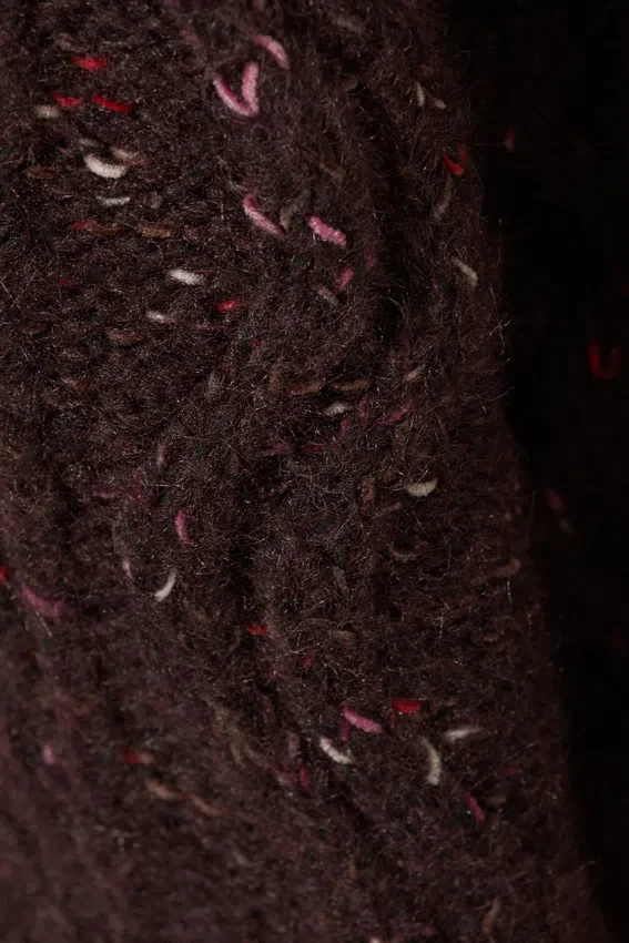 Long Cable Knit Textured Sweater – Dark Purple – Pink Neps Long Cable Knit Textured Sweater – Dark Purple – Pink Neps