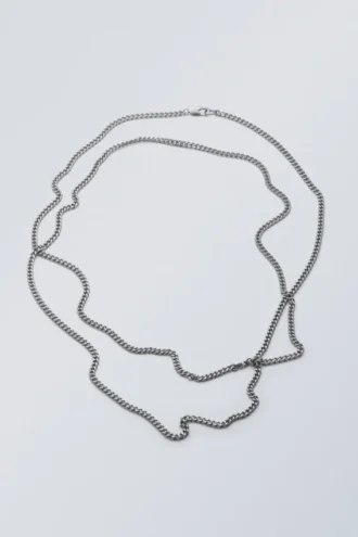 Long Curb Chain Necklace – Silver