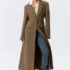 Long Fitted Single-Breasted Suiting Coat – Medium Brown Long Fitted Single-Breasted Suiting Coat – Medium Brown