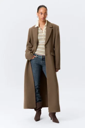 Long Fitted Single-Breasted Suiting Coat – Medium Brown