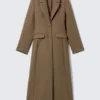 Long Fitted Single-Breasted Suiting Coat – Medium Brown Long Fitted Single-Breasted Suiting Coat – Medium Brown