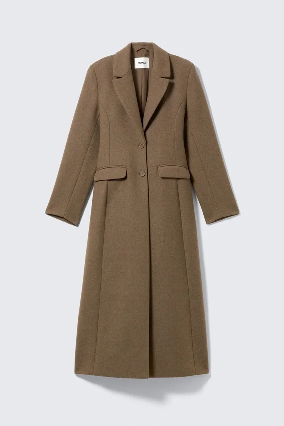 Long Fitted Single-Breasted Suiting Coat – Medium Brown Long Fitted Single-Breasted Suiting Coat – Medium Brown