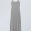 Long Fitted Strap Dress – Grey Melange Long Fitted Strap Dress – Grey Melange