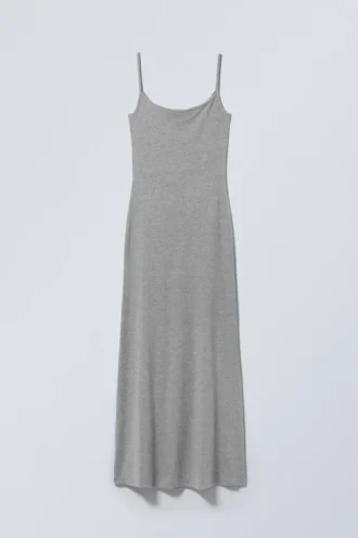 Long Fitted Strap Dress – Grey Melange