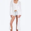 Long Frilled Knitted V-Neck Cardigan – White Long Frilled Knitted V-Neck Cardigan – White