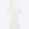 Long Frilled Knitted V-Neck Cardigan – White Long Frilled Knitted V-Neck Cardigan – White