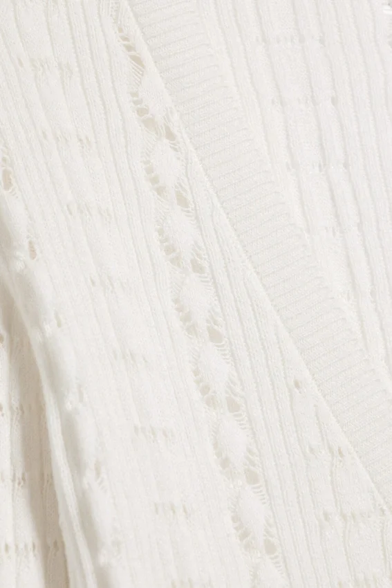 Long Frilled Knitted V-Neck Cardigan – White Long Frilled Knitted V-Neck Cardigan – White