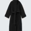 Long Funnel Neck Wool Coat – Black Long Funnel Neck Wool Coat – Black