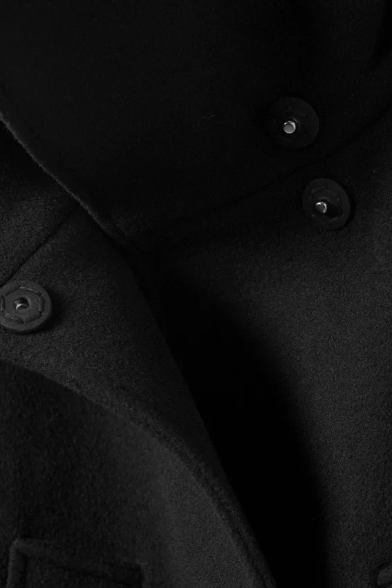 Long Funnel Neck Wool Coat – Black Long Funnel Neck Wool Coat – Black