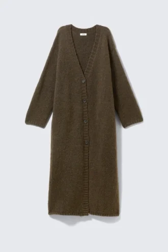 Long Knit V-Neck Cardigan – Dark Brown
