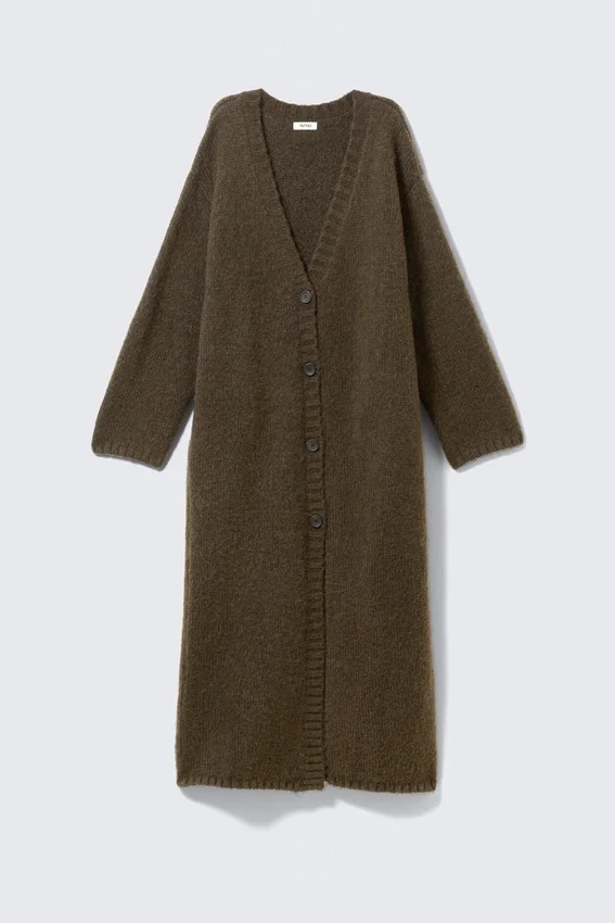 Long Knit V-Neck Cardigan – Dark Brown Long Knit V-Neck Cardigan – Dark Brown