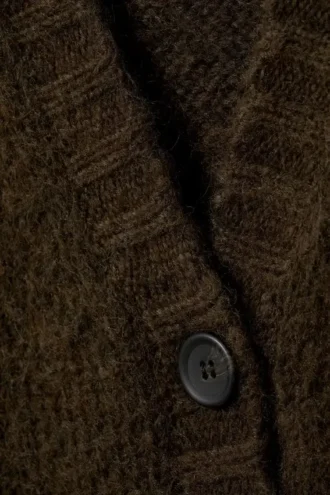 Long Knit V-Neck Cardigan – Dark Brown