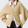 Long Knitted Zip Hoodie – Beige Long Knitted Zip Hoodie – Beige
