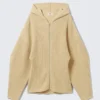 Long Knitted Zip Hoodie – Beige Long Knitted Zip Hoodie – Beige
