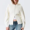 Long Knitted Zip Hoodie – White Long Knitted Zip Hoodie – White
