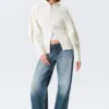 Long Knitted Zip Hoodie – White Long Knitted Zip Hoodie – White