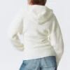 Long Knitted Zip Hoodie – White Long Knitted Zip Hoodie – White