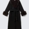 Long Oversized Coat with Faux-Fur Trims – Black – Brown Faux Fur Long Oversized Coat with Faux-Fur Trims – Black – Brown Faux Fur