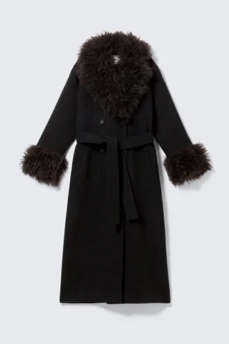 Long Oversized Coat with Faux-Fur Trims – Black – Brown Faux Fur
