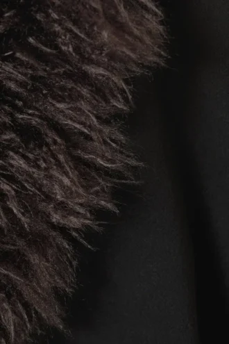 Long Oversized Coat with Faux-Fur Trims – Black – Brown Faux Fur