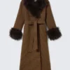 Long Oversized Coat with Faux-Fur Trims – Checked Brown – Brown Faux Fur Long Oversized Coat with Faux-Fur Trims – Checked Brown – Brown Faux Fur