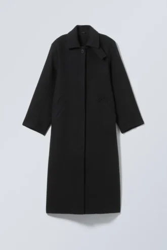 Long Oversized Wool-Blend Coat – Black