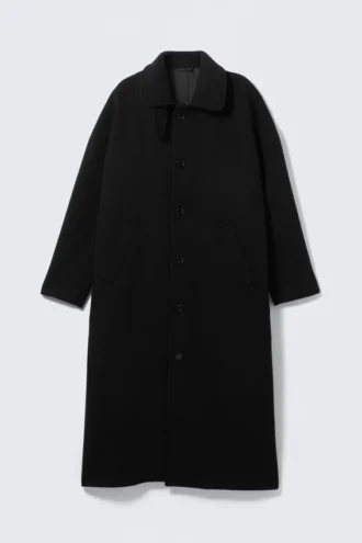 Long Oversized Wool-Blend Coat – Black