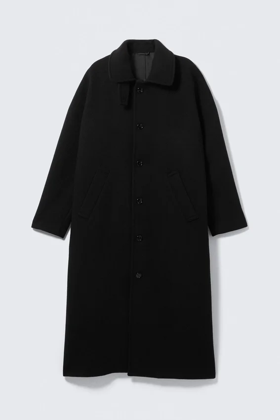Long Oversized Wool-Blend Coat – Black Long Oversized Wool-Blend Coat – Black