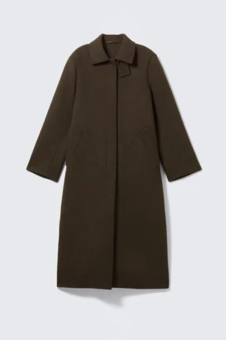 Long Oversized Wool-Blend Coat – Dark Brown