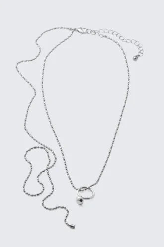 Long Ring Chain Necklace – Silver