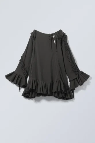 Long Ruffled Cut-Out Tunic – Dark Grey