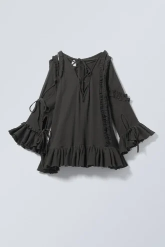 Long Ruffled Cut-Out Tunic – Dark Grey