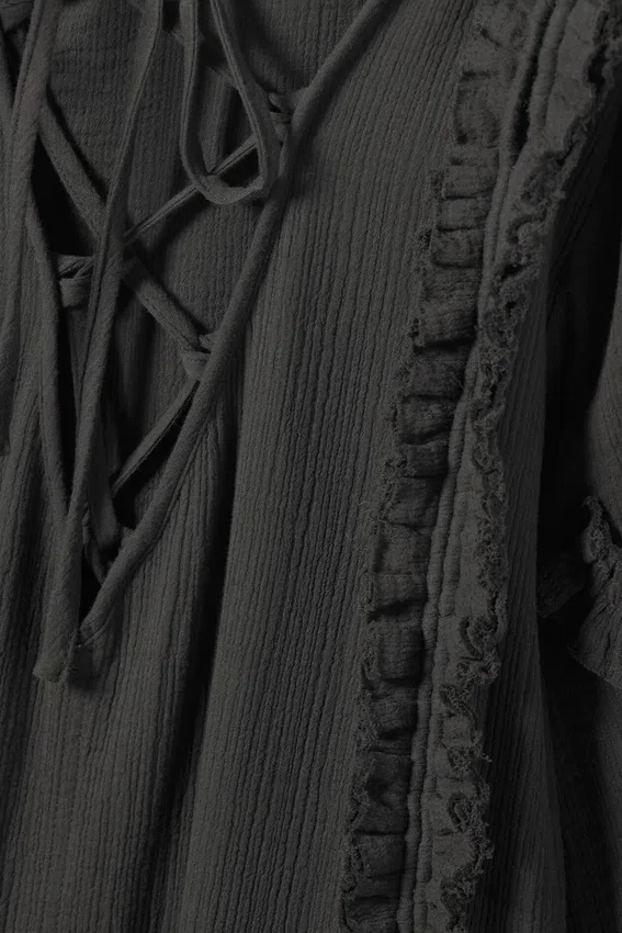 Long Ruffled Cut-Out Tunic – Dark Grey Long Ruffled Cut-Out Tunic – Dark Grey