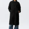 Long Single-Breasted Cotton Car Coat – Washed Black Long Single-Breasted Cotton Car Coat – Washed Black