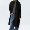 Long Single-Breasted Cotton Car Coat – Washed Black Long Single-Breasted Cotton Car Coat – Washed Black