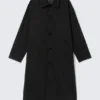 Long Single-Breasted Cotton Car Coat – Washed Black Long Single-Breasted Cotton Car Coat – Washed Black