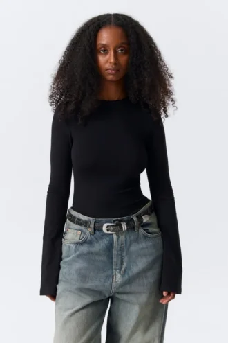 Long Sleeve Cotton Top – Black