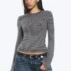 Long Sleeve Cotton Top – Black & Grey Stripes Long Sleeve Cotton Top – Black & Grey Stripes