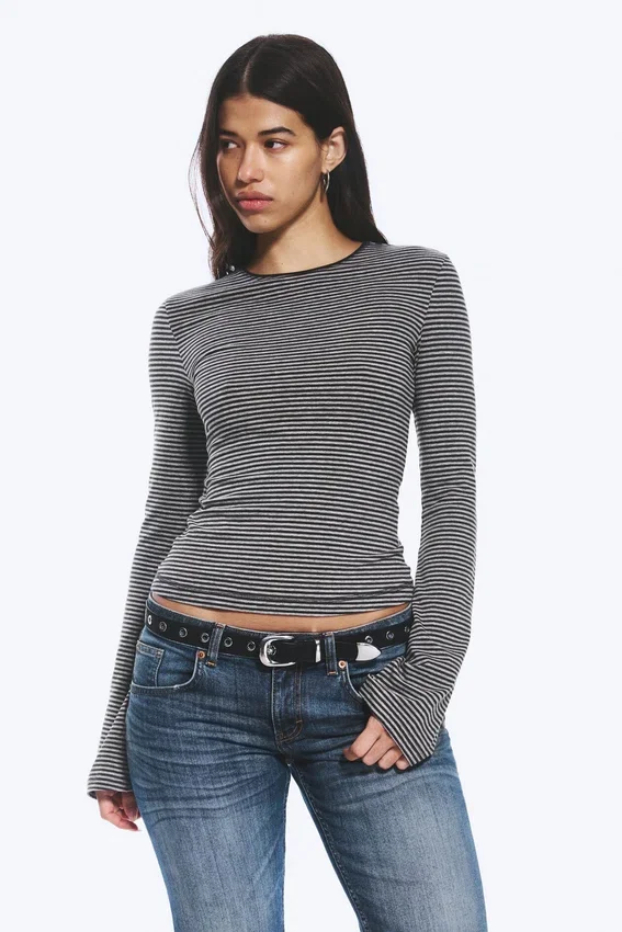 Long Sleeve Cotton Top – Black & Grey Stripes Long Sleeve Cotton Top – Black & Grey Stripes