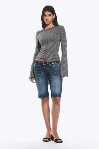 Long Sleeve Cotton Top – Black & Grey Stripes