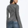Long Sleeve Cotton Top – Black & Grey Stripes Long Sleeve Cotton Top – Black & Grey Stripes