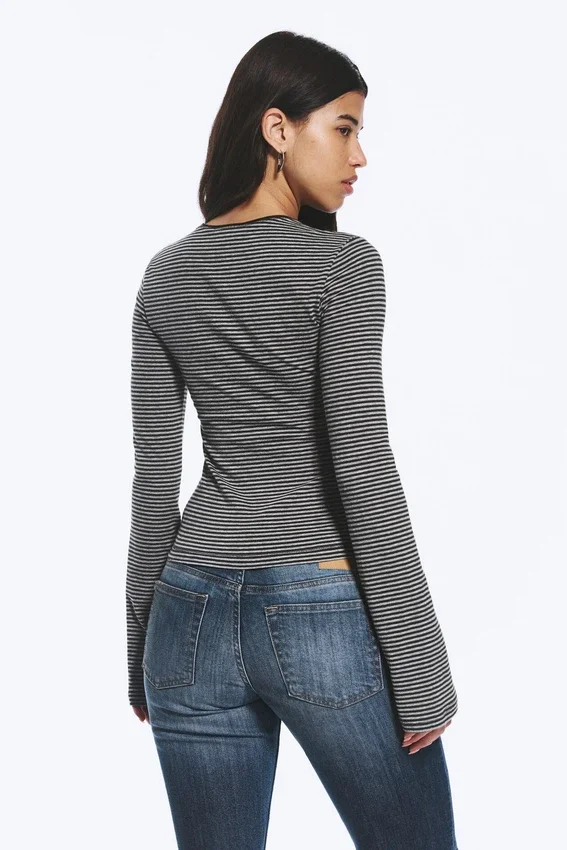 Long Sleeve Cotton Top – Black & Grey Stripes Long Sleeve Cotton Top – Black & Grey Stripes