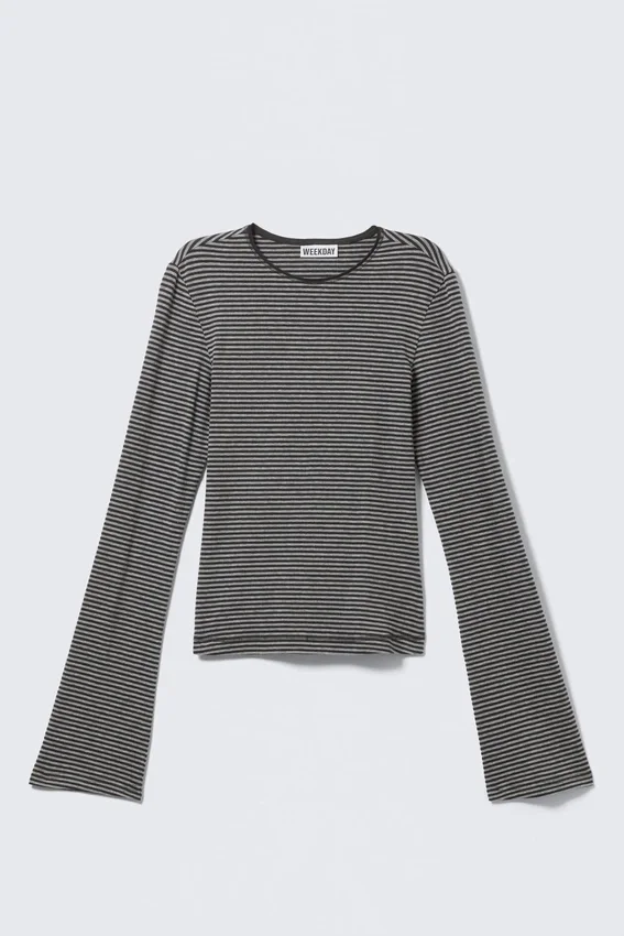 Long Sleeve Cotton Top – Black & Grey Stripes Long Sleeve Cotton Top – Black & Grey Stripes