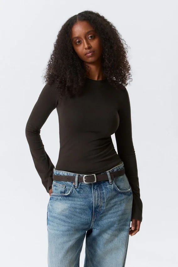 Long Sleeve Cotton Top – Dark Brown Long Sleeve Cotton Top – Dark Brown