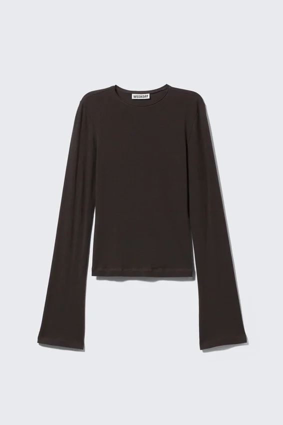 Long Sleeve Cotton Top – Dark Brown Long Sleeve Cotton Top – Dark Brown