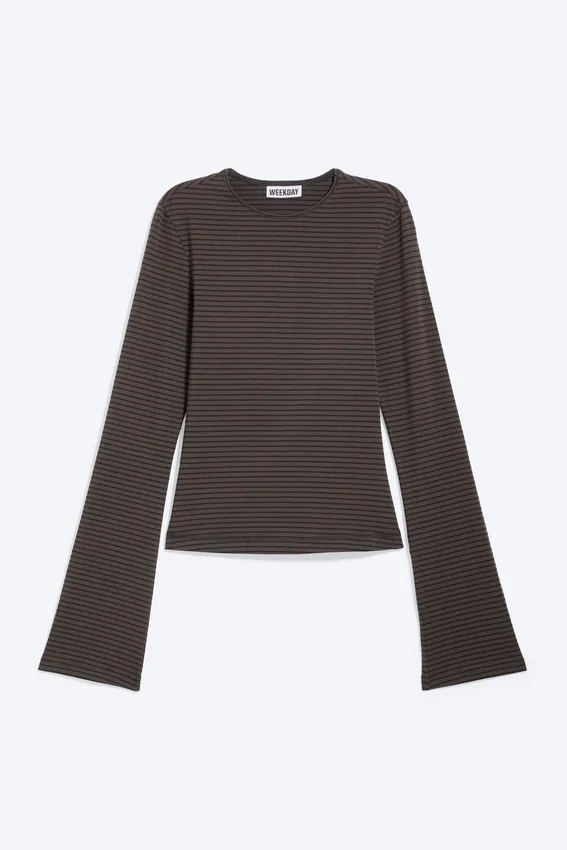 Long Sleeve Cotton Top – Dark Grey Stripe Long Sleeve Cotton Top – Dark Grey Stripe